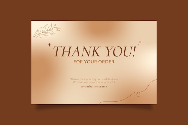 Printable Elegant Thank You Card for Online Small Business Decorated with Abstract Gold Gradient and Botanical Object