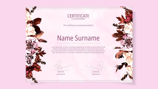 Vector printable floral flowers certificate background ornate frame template