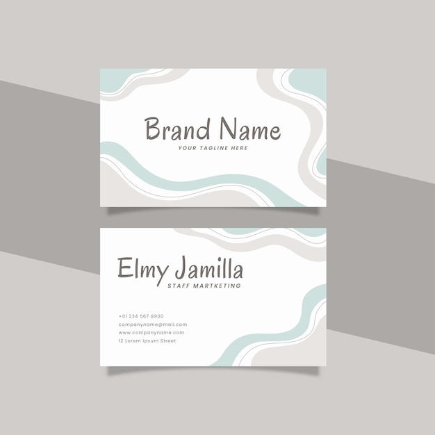 Printable Geometric Business Card Template Decorated with Doodle Frame Blue Gray Pastel Color Background