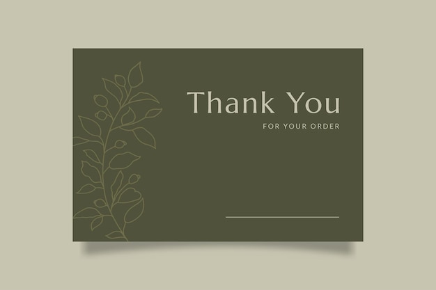 Vector printable luxury thank you template for small online business decorated with foliage and green background suitable for fashion cosmetic beauty jewellery brand