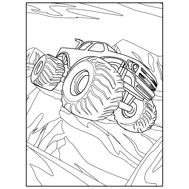 Vettore disegni da colorare di monster truck stampabili per bambini vettore premium