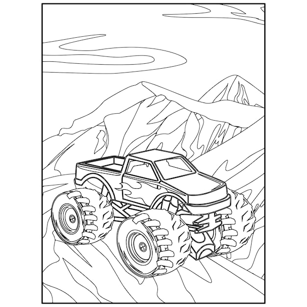 Premium Vector  Printable monster truck coloring pages for kids premium  vector