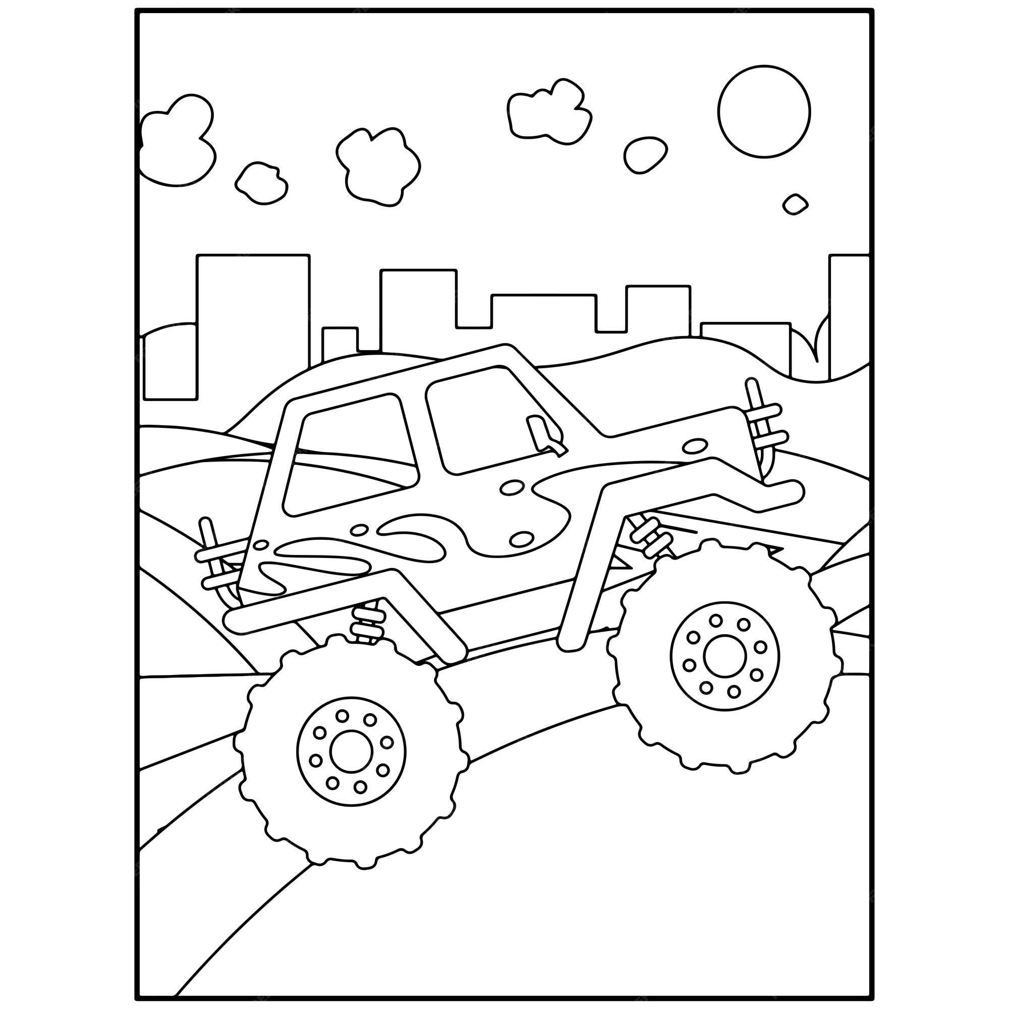 Premium Vector  Monster truck coloring page for kids