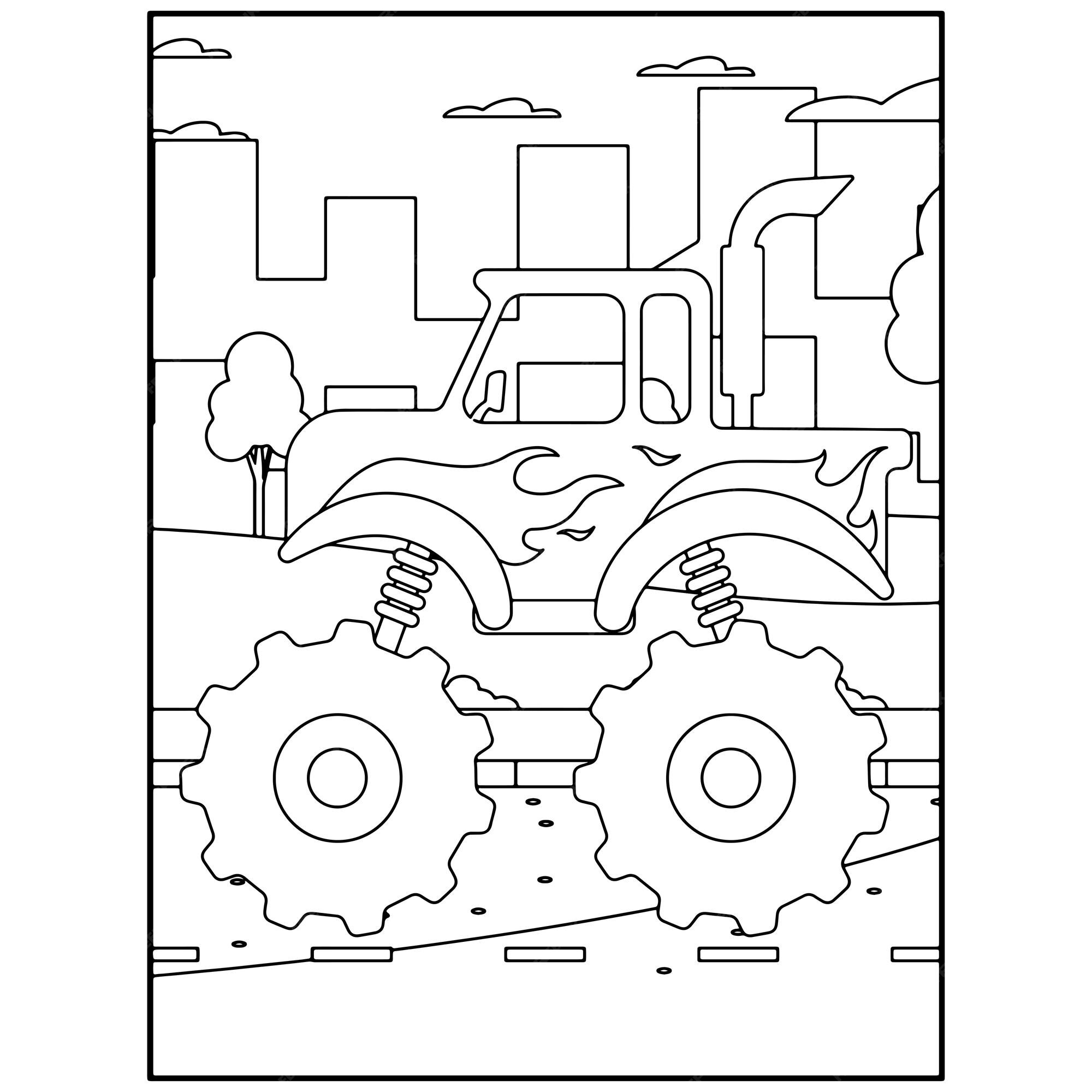 Premium Vector  Printable monster truck coloring pages for kids premium  vector