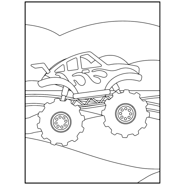 Disegni da colorare di monster truck stampabili per bambini vettore premium