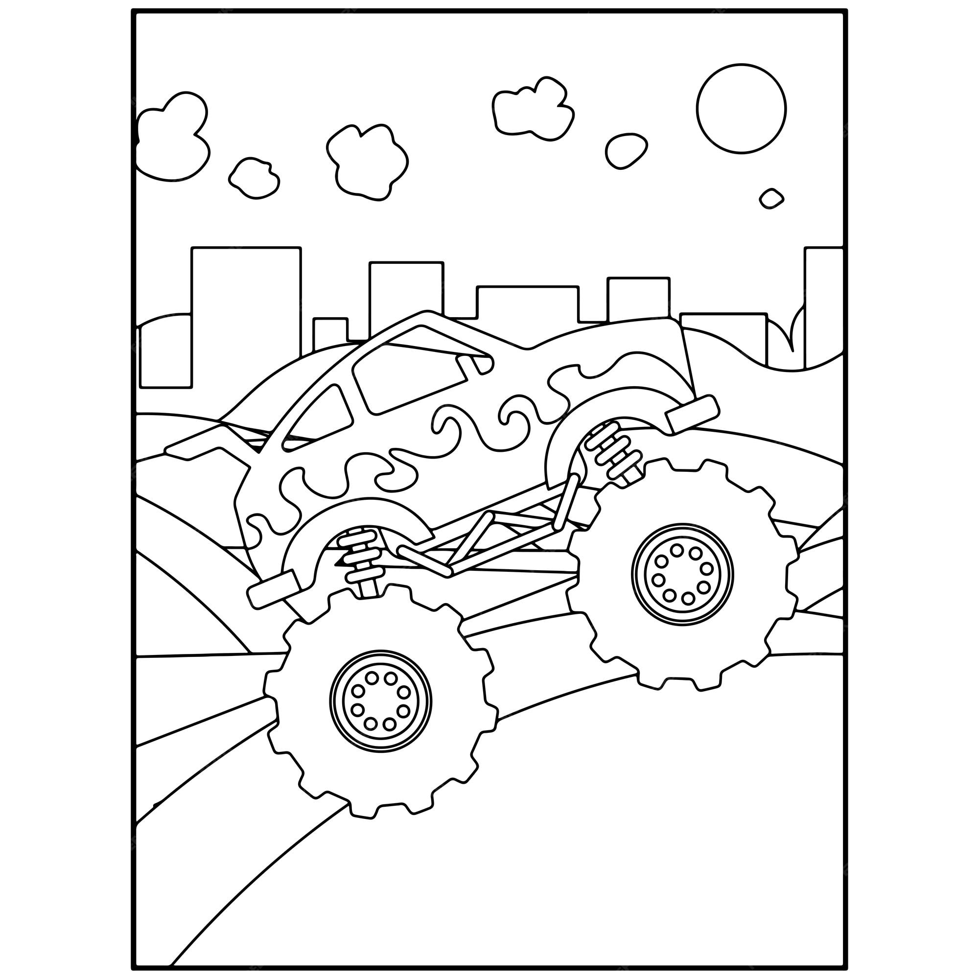 Premium Vector  Monster truck coloring page for kids