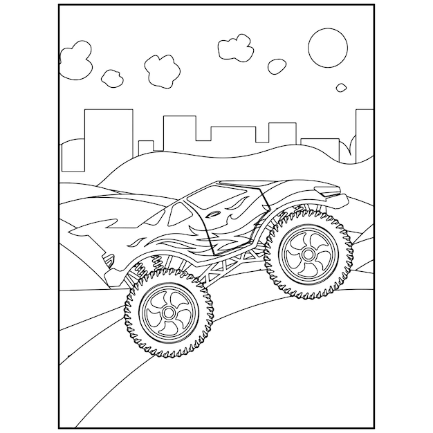 Disegni da colorare di monster truck stampabili per bambini vettore premium