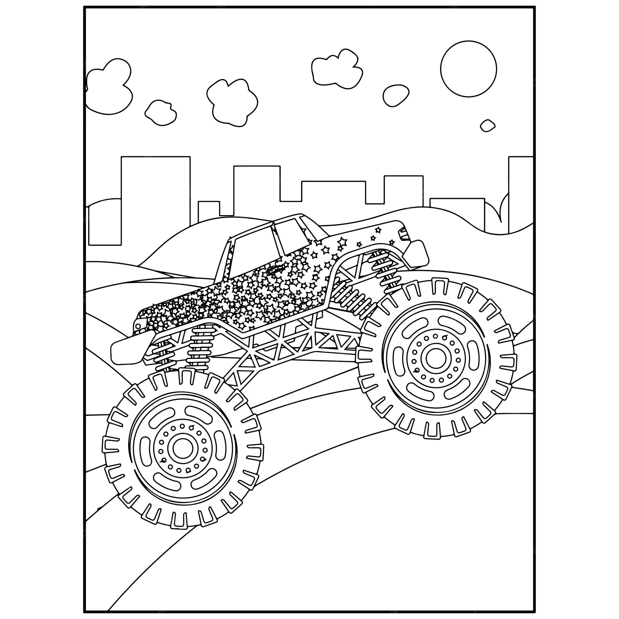 Premium Vector  Printable monster truck coloring pages for kids premium  vector