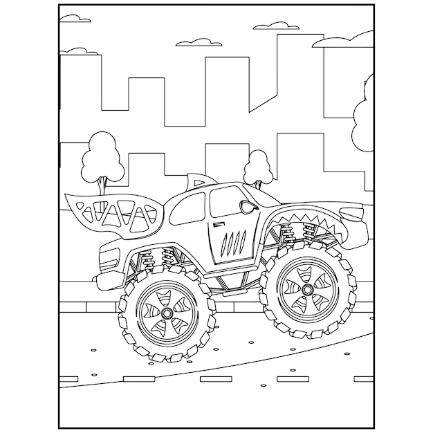 Premium Vector  Monster truck coloring page for kids