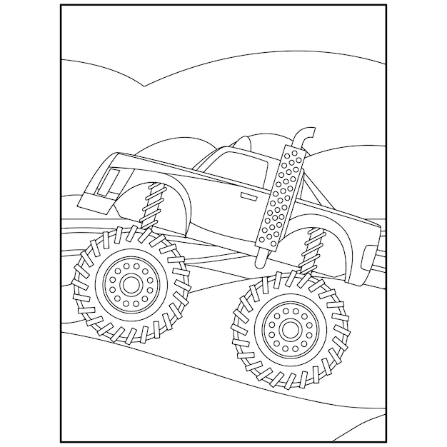 Disegni da colorare di monster truck stampabili per bambini vettore premium