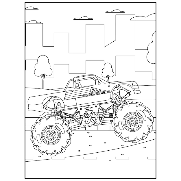 Premium Vector  Printable monster truck coloring pages for kids premium  vector