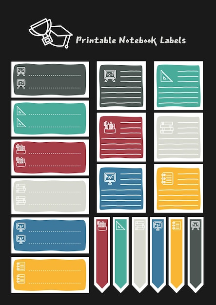 Vector printable notebook label, memo and sticker