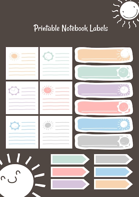 Vector printable notebook labels and sticker