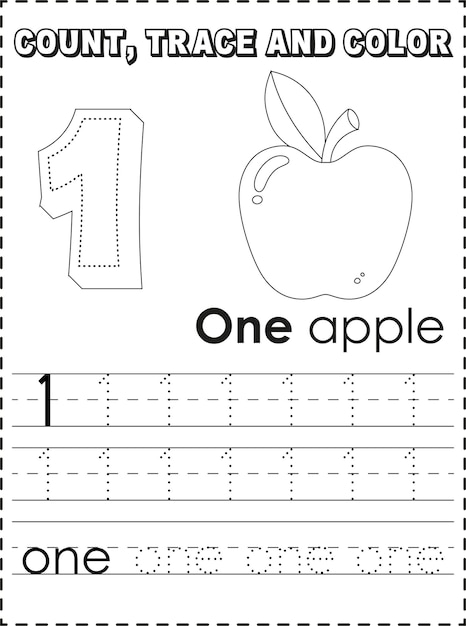 Printable Number Tracing Coloring Pages For Kids Premium Vector