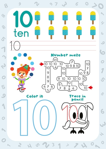Vector printable number tracing worksheets for kids. number tracking worksheet. number writing worksheet