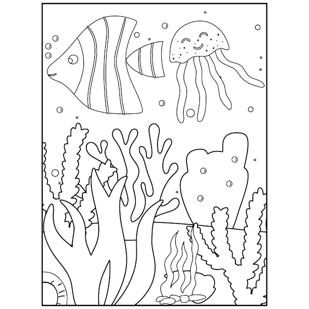 子供のための印刷可能な海の動物の着色のページプレミアムベクトル