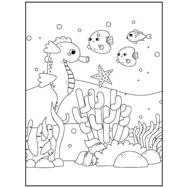 Printable Ocean Animals Coloring Pages For Kids Premium Vector