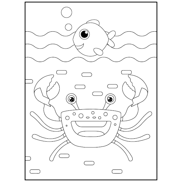 Disegni da colorare di animali oceanici stampabili per bambini vettore premium