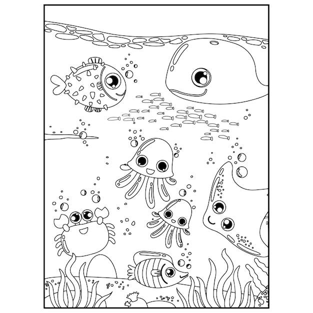 printable ocean animals coloring pages for kids premium vector