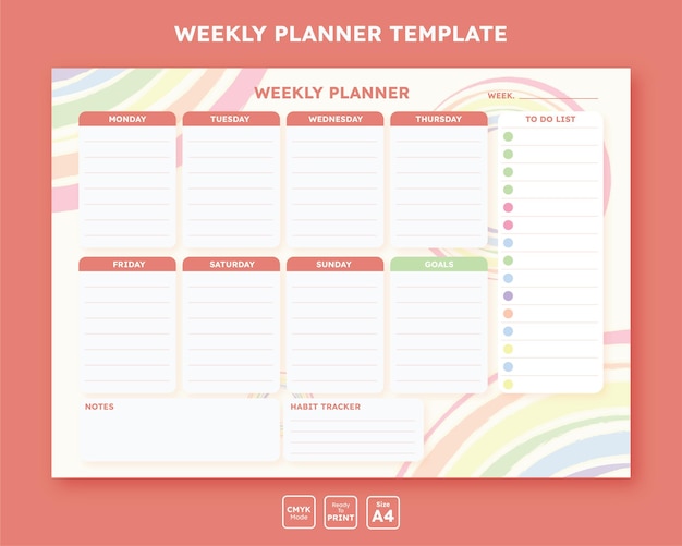 Vector printable pastel weekly planner template