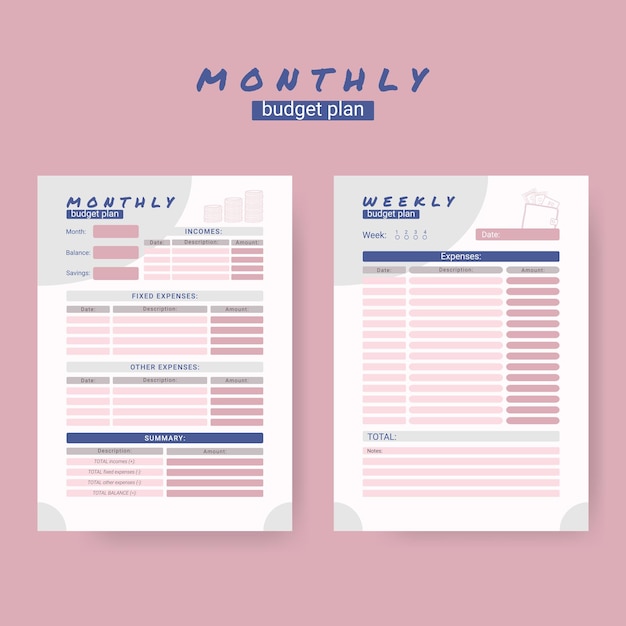 Printable personal monthly budget planner vector illustration