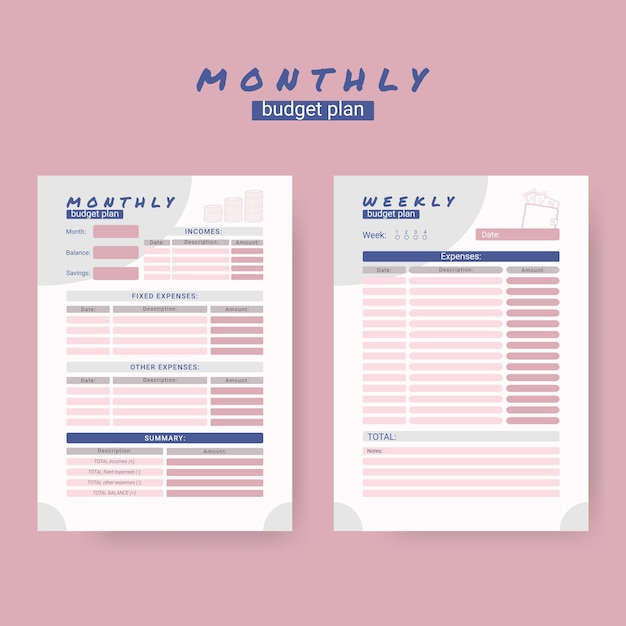 printable personal monthly budget planner vector illustration