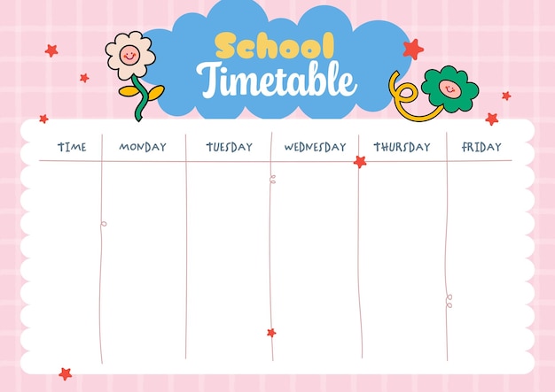 Printable school time table layout designed for kids to organize daily schedules back to school
