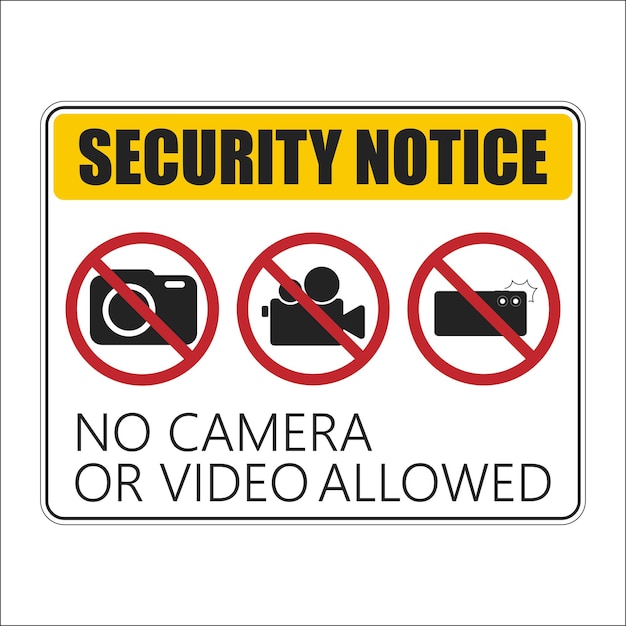Etichetta di avviso di sicurezza stampabile segno nessun telefono con telecamera consentito non scattare foto e video con rou