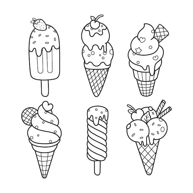 Printable Set of cartoon ice cream coloring page