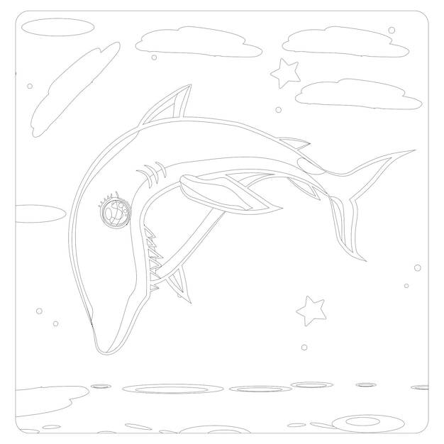 ベクトル 子供のための印刷可能なサメの着色ページ