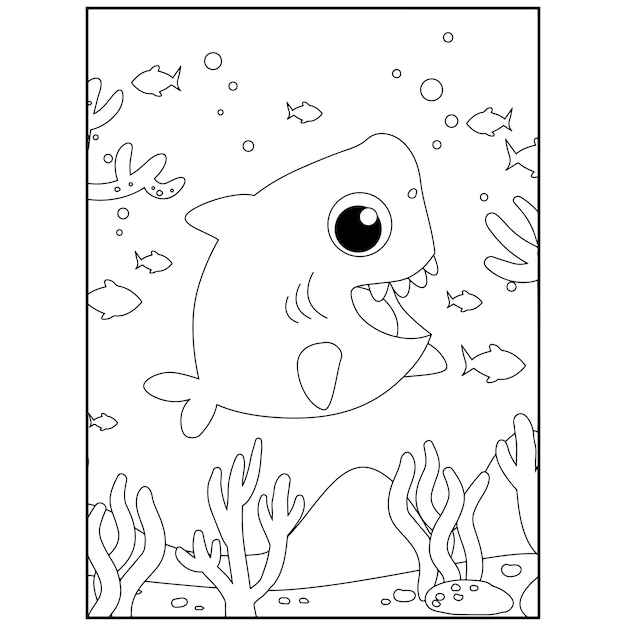 子供のための印刷可能なサメの着色ページプレミアムベクトル