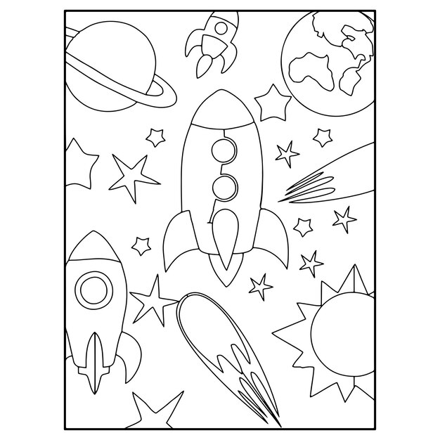 Printable space coloring pages for kids premium vector