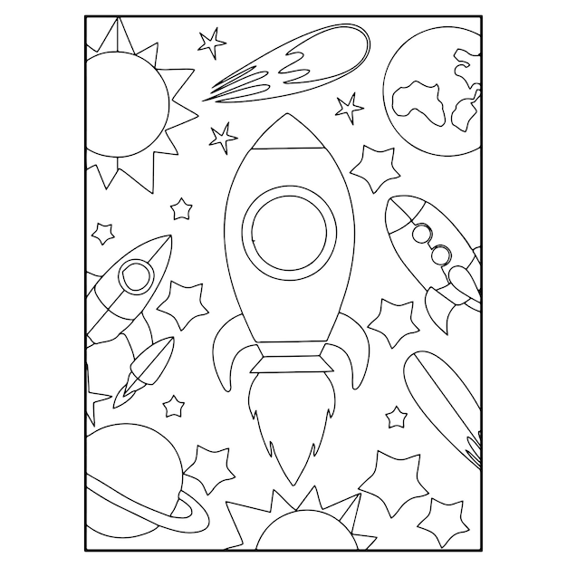 Vector printable space coloring pages for kids premium vector