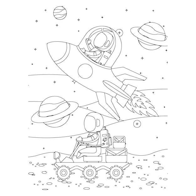 Printable space coloring pages for kids premium vector