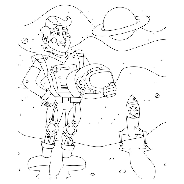 Printable space coloring pages for kids premium vector