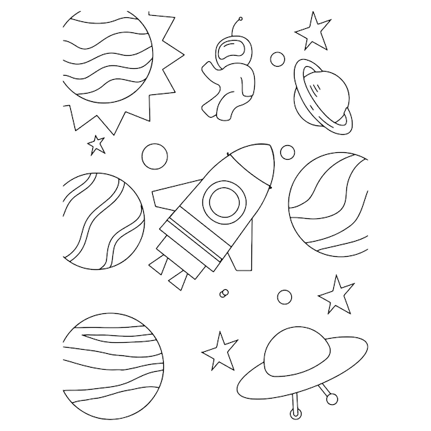 Printable space coloring pages for kids premium vector