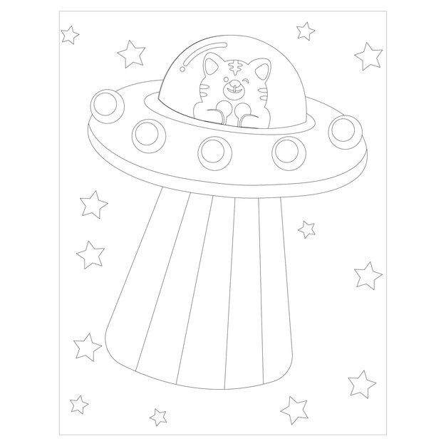 Color by number for preschool and school kids. Coloring page or book with  cute cartoon alien and UFO. Space theme. Vector illustration. Stock Vector