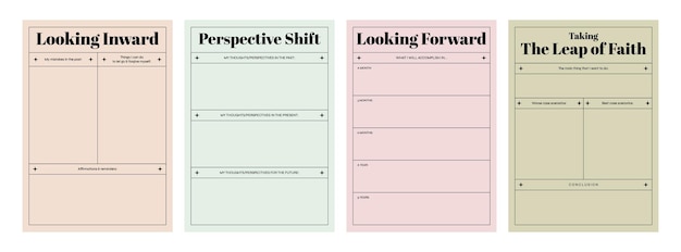 Vettore set di modelli stampabili per la pianificazione di abitudini di riflessione giornale di coaching manifestazione di cura di sé
