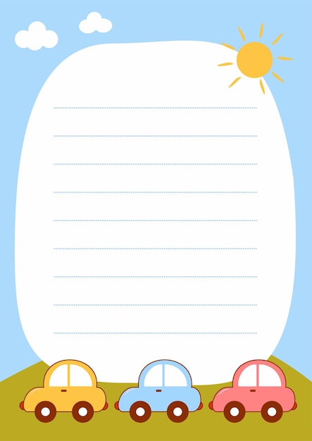 printable template sticky notes memo with cute cars illustration