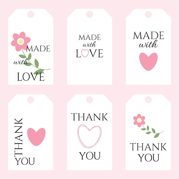 Printable thank you cards for your business Postcards are made with love Vector illustration