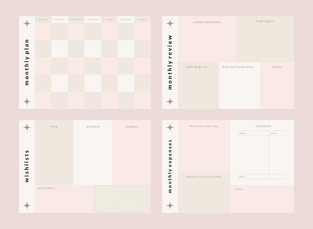 Printable vector planner, notepad, memo, habit tracker journal and pastel notebook template set