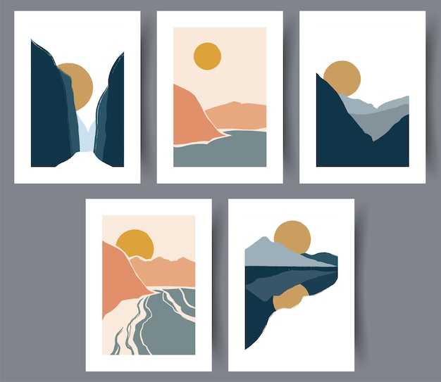 Printable wall art vector poster set. Hand drawn minimalism design for scandinavian interior.