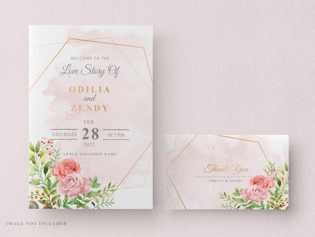 printable wedding invitation card template with beautiful floral hand drawn