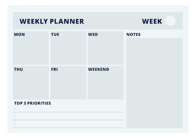 Vector printable weekly planner template blank horizontal page