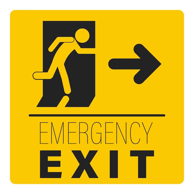 印刷可能な黄色い長方形のステッカー デザイン ラベル方向 緊急出口の道 消防出口の標識