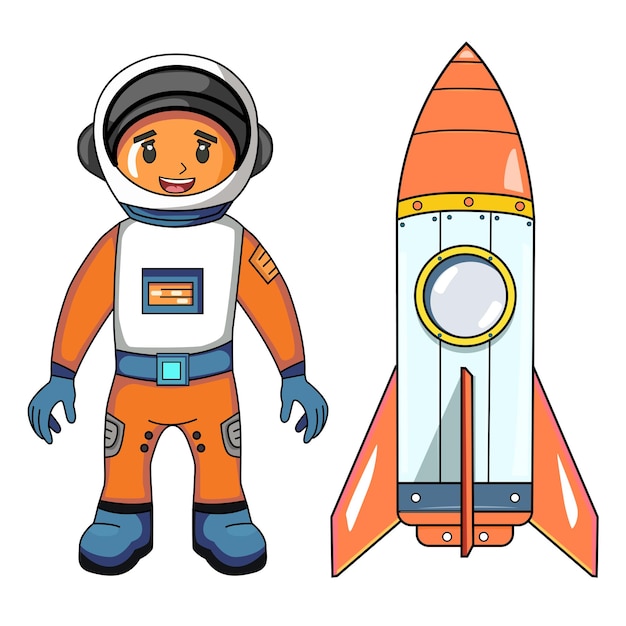 벡터 인쇄 백색 바탕에 서 있는 우주 비행사 만화 캐릭터