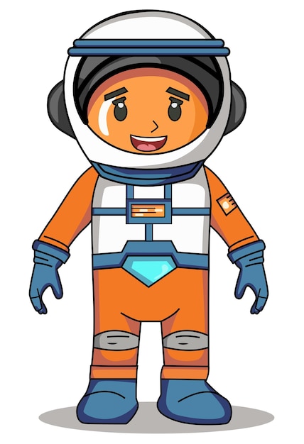 Personaggio di cartone animato astronauta in piedi su uno sfondo bianco