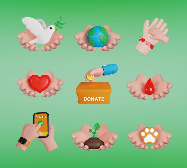 Vector printcharity volunteers set 3d vector realistic icons