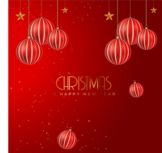 PrintChristmas greeting with realistic decoration elements