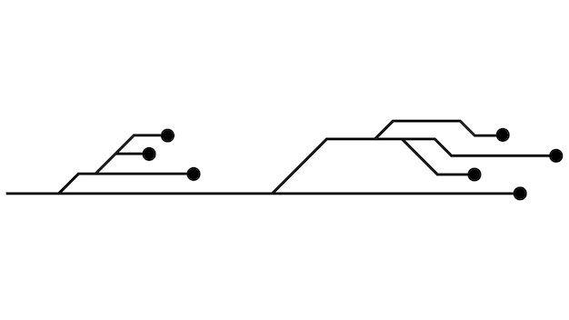 인쇄 회로 보드 (PCB) - 색 바탕에 고립 된 트랙, 끝에 선과 점이있는 기술 클리파트, 디자인을위한 분리기, 터